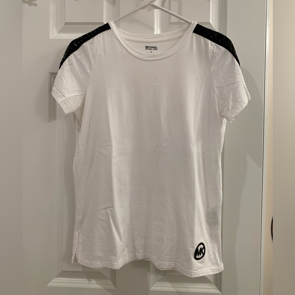 Michael Kors White Tee with Black Shoulder Detail